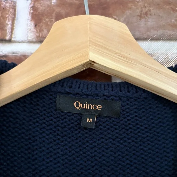 Quince 100% Organic Cropped Cotton Polo Sweater in Navy & White, Medium - Picture 5 of 8